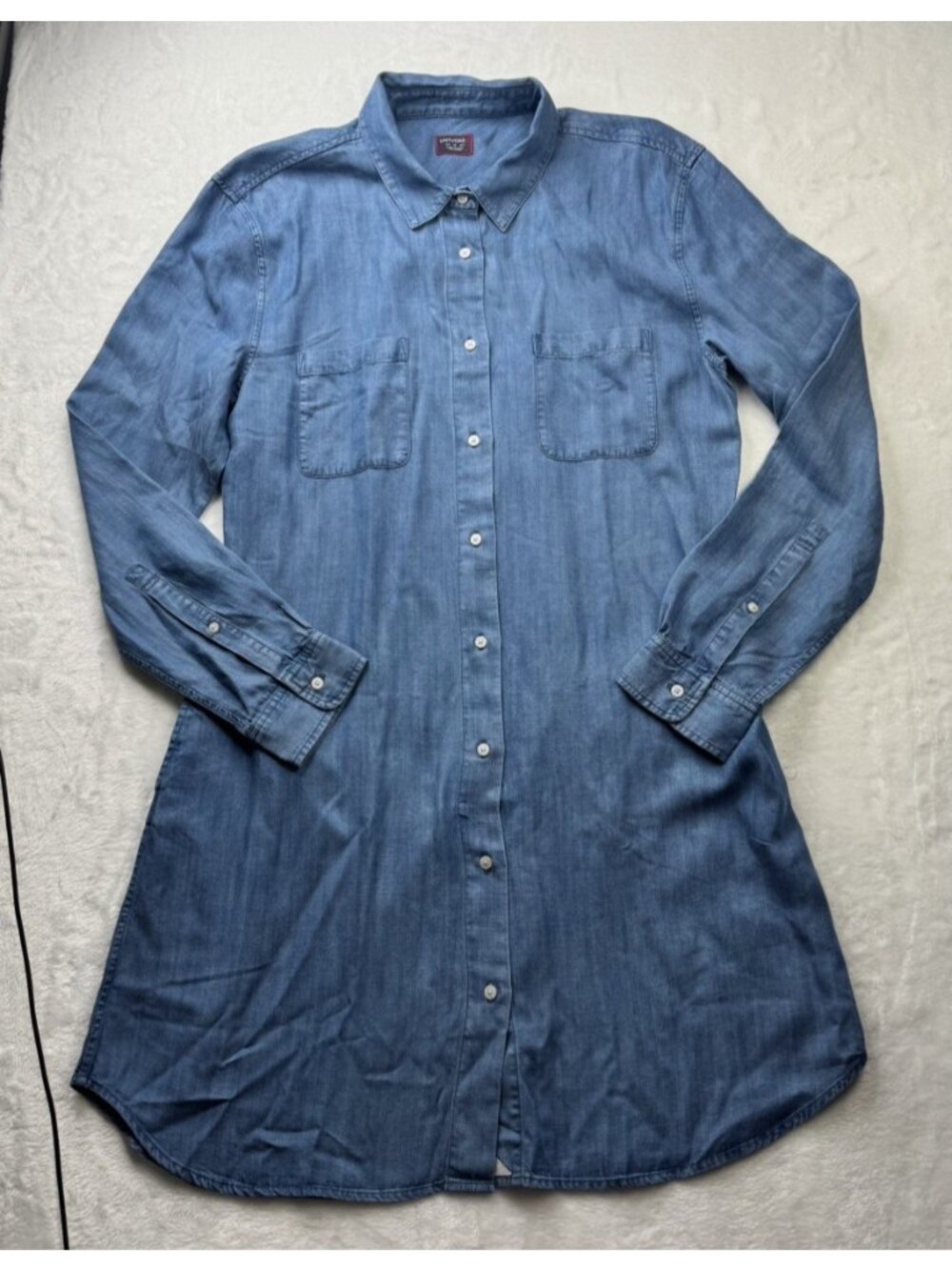 Untuckit Size 12 Womens Chambray Denim Shirt Dress Long Sleeve Side Pockets